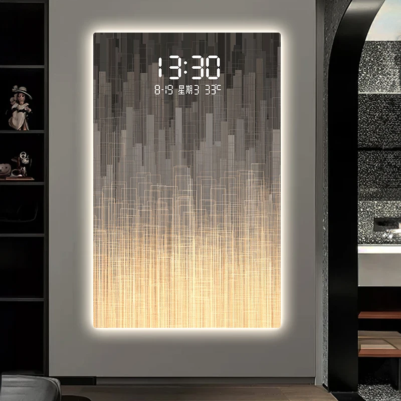 Modern Minimalist Doorway Decorative Painting, Electronic Clock, Hallway Murals, High-End Feel, Door-Facing Glow, Living Room Ha