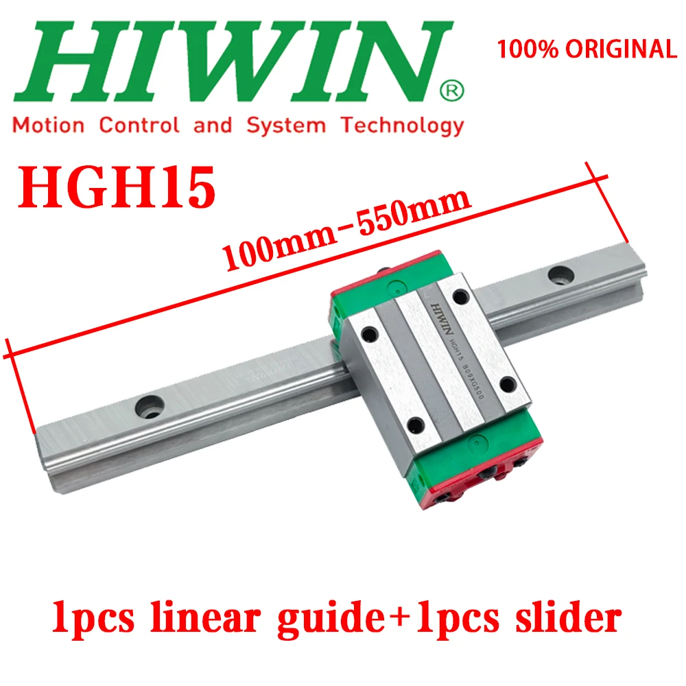 New HIWIN Original HGH15 HGH15CA Linear Guide Rail With Slider High Precision Linear Guide100-550mm +1Pcs Slider 3D Printer CNC