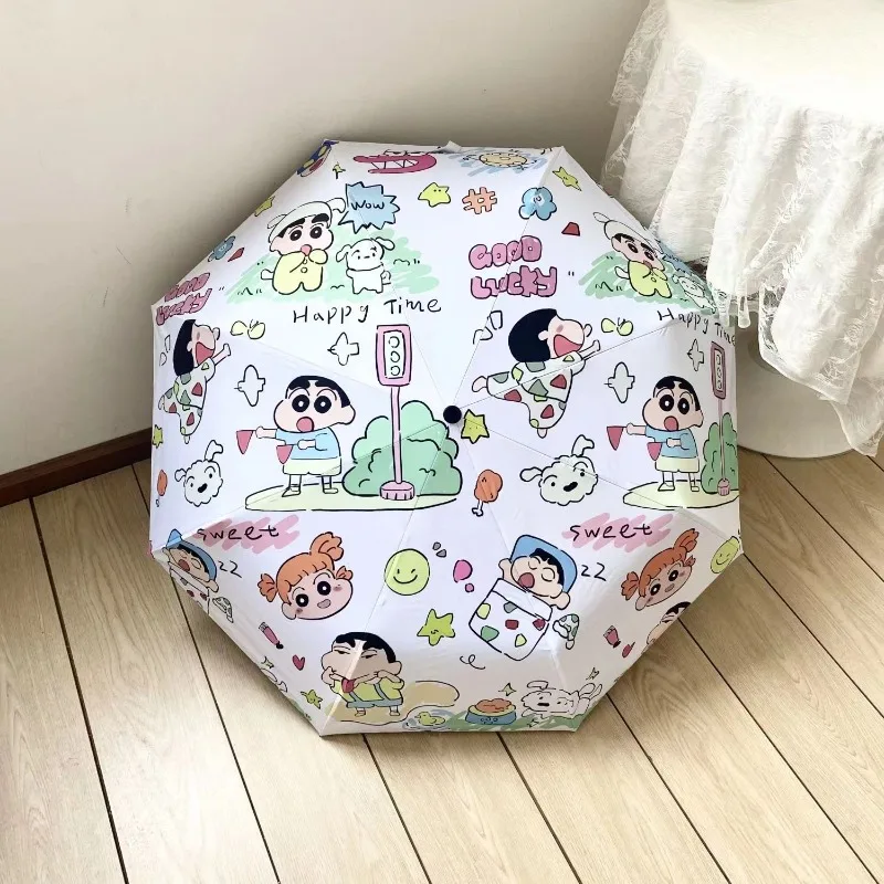 Bandai-Shinchan مظلة يدوية قابلة للطي للمطر والتألق ، كرتون محمول ، Nohara Shiro ، مظلة أوتوماتيكية بالكامل ، قلم تلوين ، UF50 +