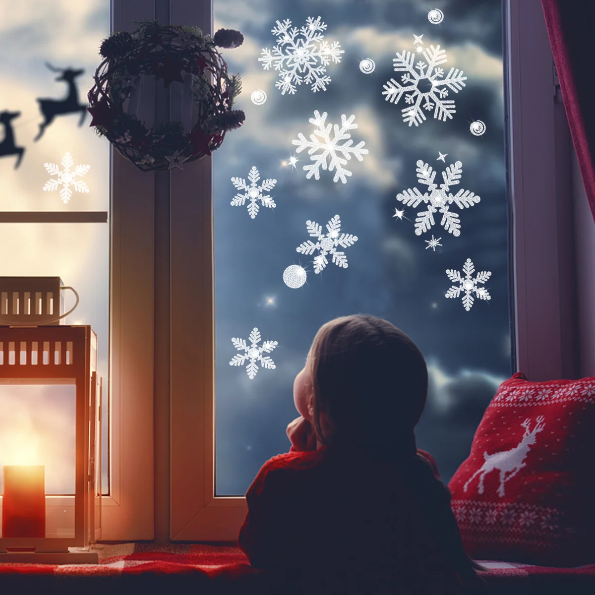 4 قطع من ملصقات ندفة الثلج لعيد الميلاد، شارات جدارية قابلة للإزالة لتزيين المنزل، ملصقات ندفة الثلج، ملصق قابل للإزالة #2