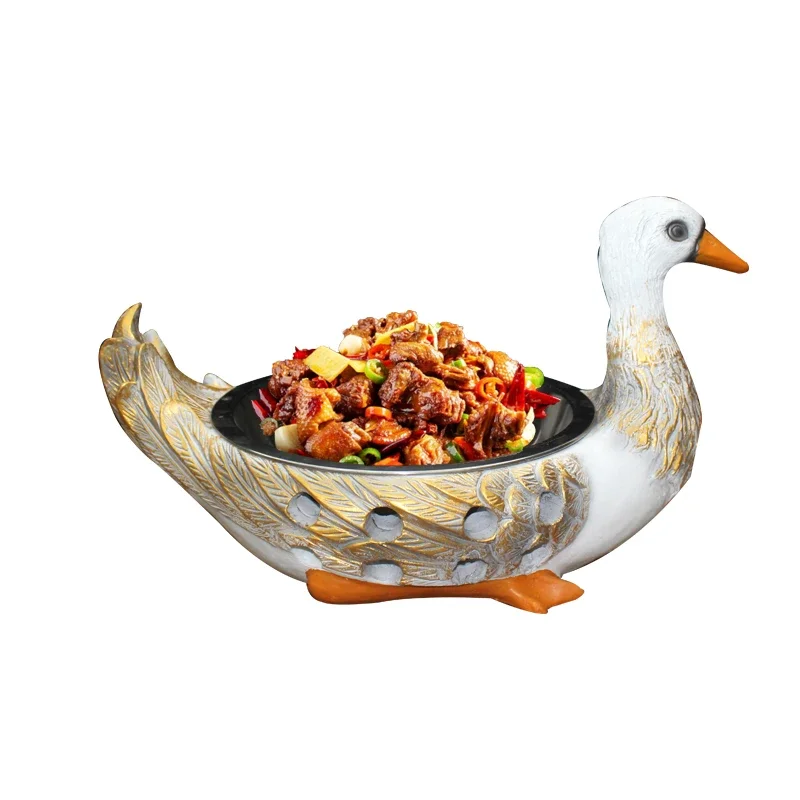 

Special Dish Network Red Gold Chicken Duck Goose Beef Shaped Dry Ice Alcohol Dual purpose Tableware Farmhouse Fun