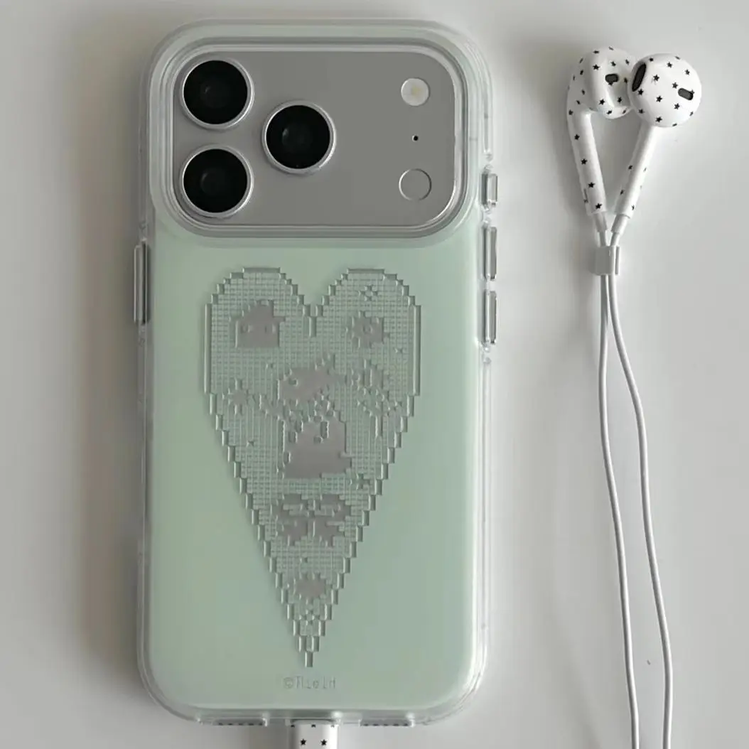 Korean Ins niche green love pixel bunnyPhone Case For iPhone 17 AIR 16 15 14 13 12 11 Pro XR Max 7 8 Plus Y2K Cover view 4