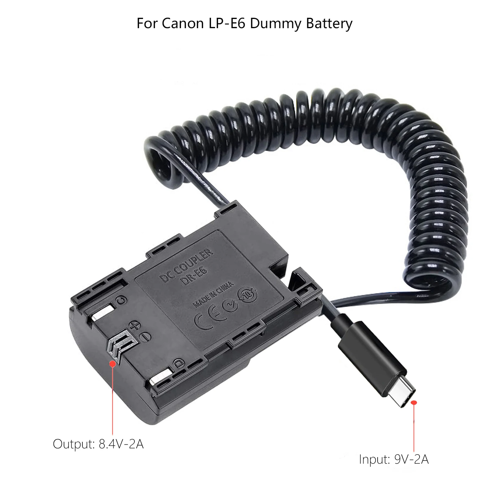 Type-C PD Power Adapter Coiled Cable LP-E6 LP-E6N Dummy Battery for Canon EOS R R5 R6 90D 80D 70D 60D 60Da 7D 6D 5DS 5D Mark II