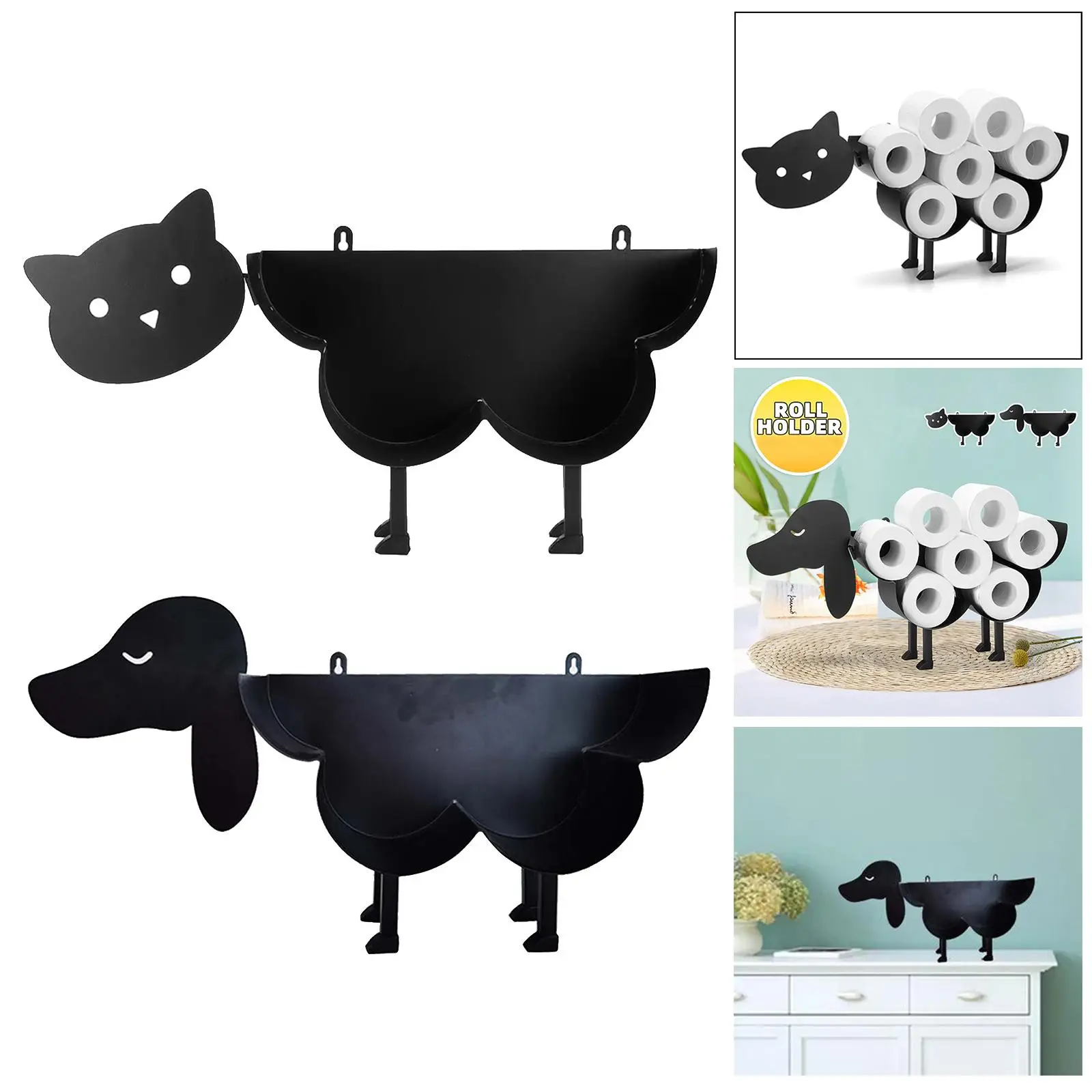 Portarrollos de papel higiénico con forma de Animal negro, soporte para papel de cocina, almacenamiento para el hogar y el baño, adornos independientes