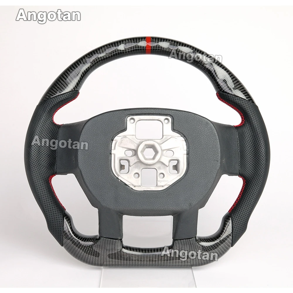 عجلة قيادة من ألياف الكربون الحقيقية لسيارة فورد F150 عجلة القيادة 2015-2020 بدون فتحات مجداف قبضة جلدية مثقوبة
