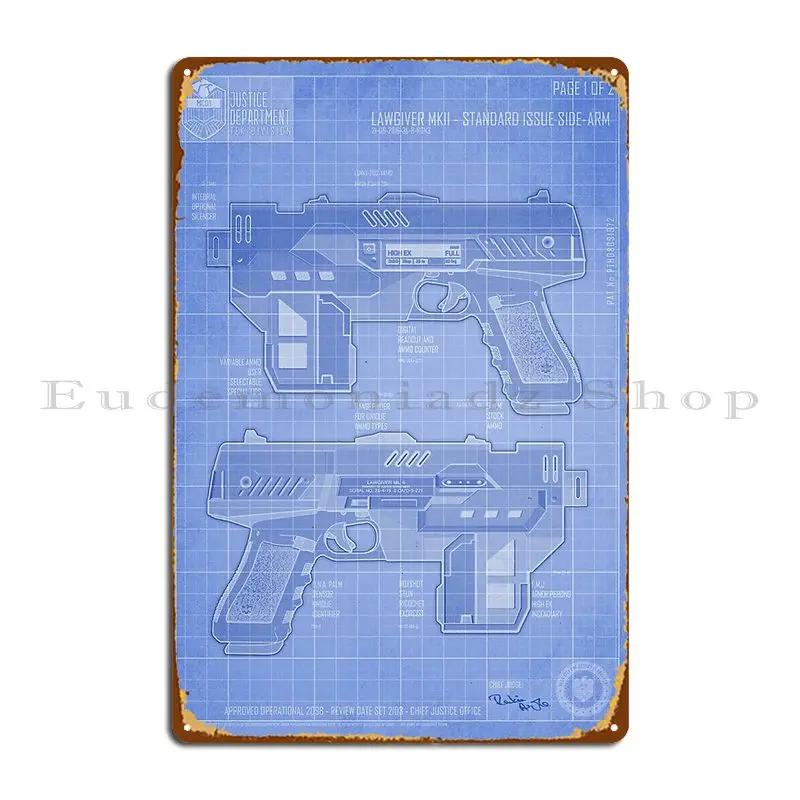 Lawgiver Mkii مخطط علامات معدنية نادي المطبخ طباعة المطبخ المرآب نادي تين تسجيل ملصق