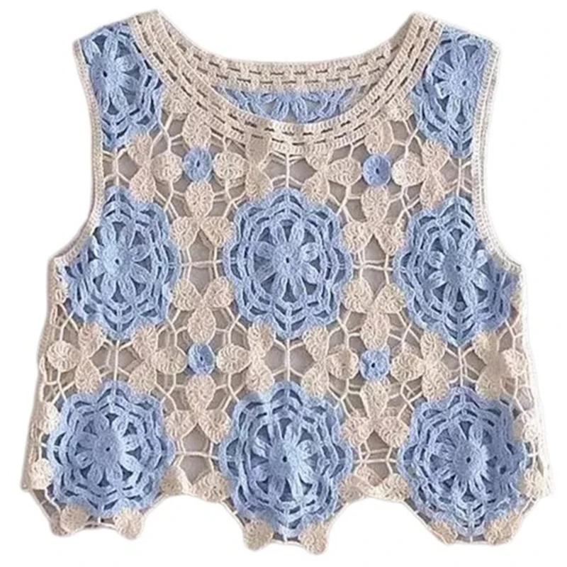 Stylish Ladies Knitted Vest with Delicate Crochet Detail Versatile Beach Top