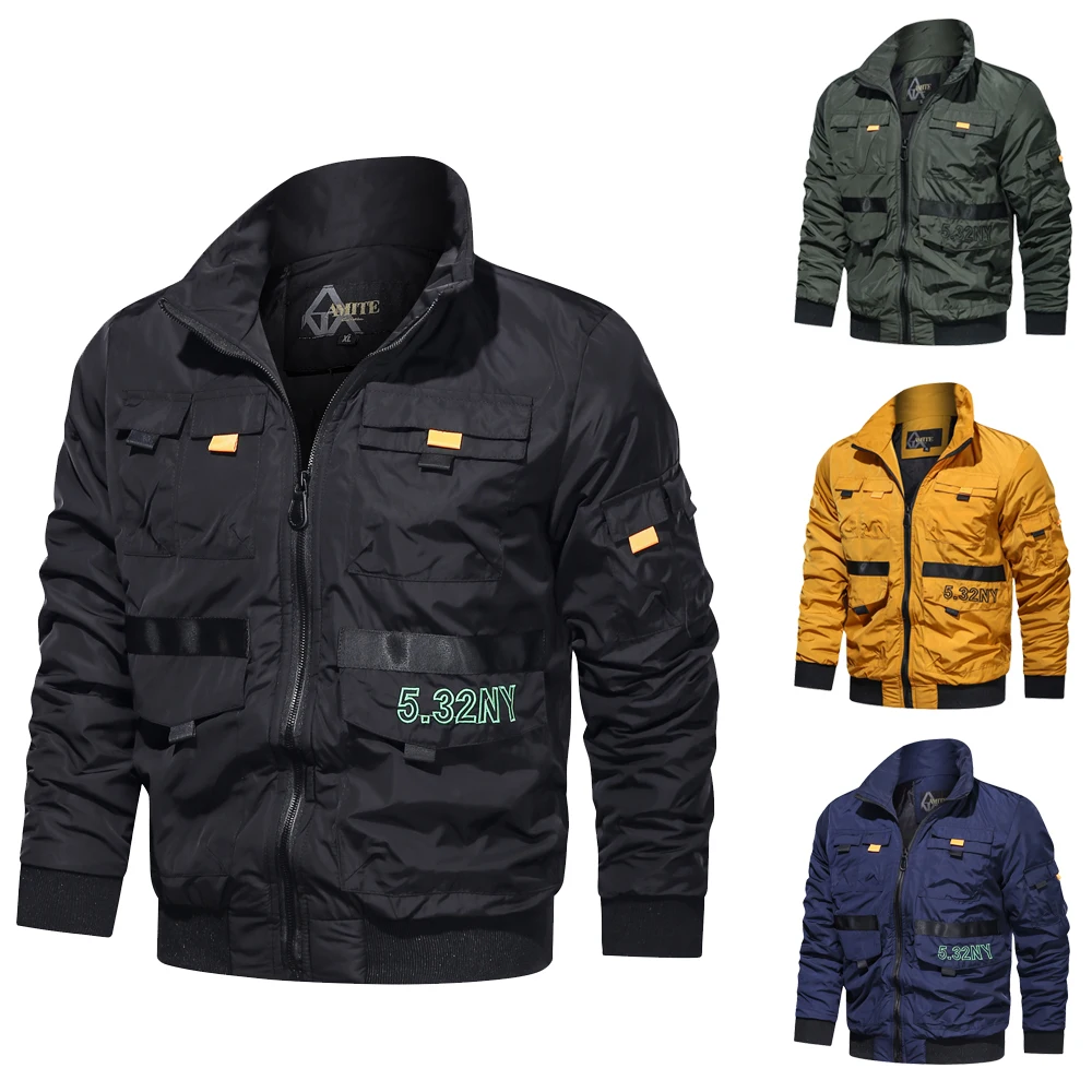 Men's Spring/Fall New Jacket Military Style Multi-Pocket Windproof Cuffs Casual 4XL Embroidered Flight Jacket Men 4 Colors