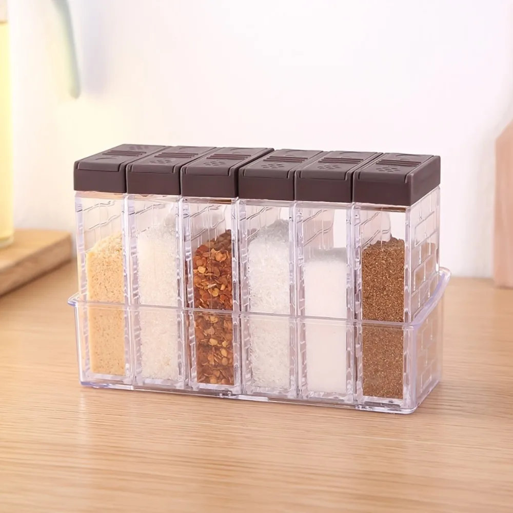 Transparent Spice Seasoning Storage Box 6pcs/Set Kitchen Supplies Salt Pepper Seasoning Bottle Multi-purpose Storage Salt Shaker