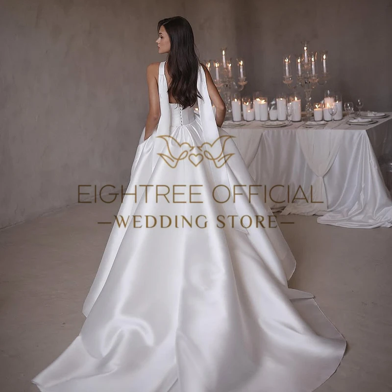Eightree 2025 A-Line Long Wedding Dresses Boho Strapless Sleeveless Sweep Train Bridal Dress White Wedding Prom Gowns Customized