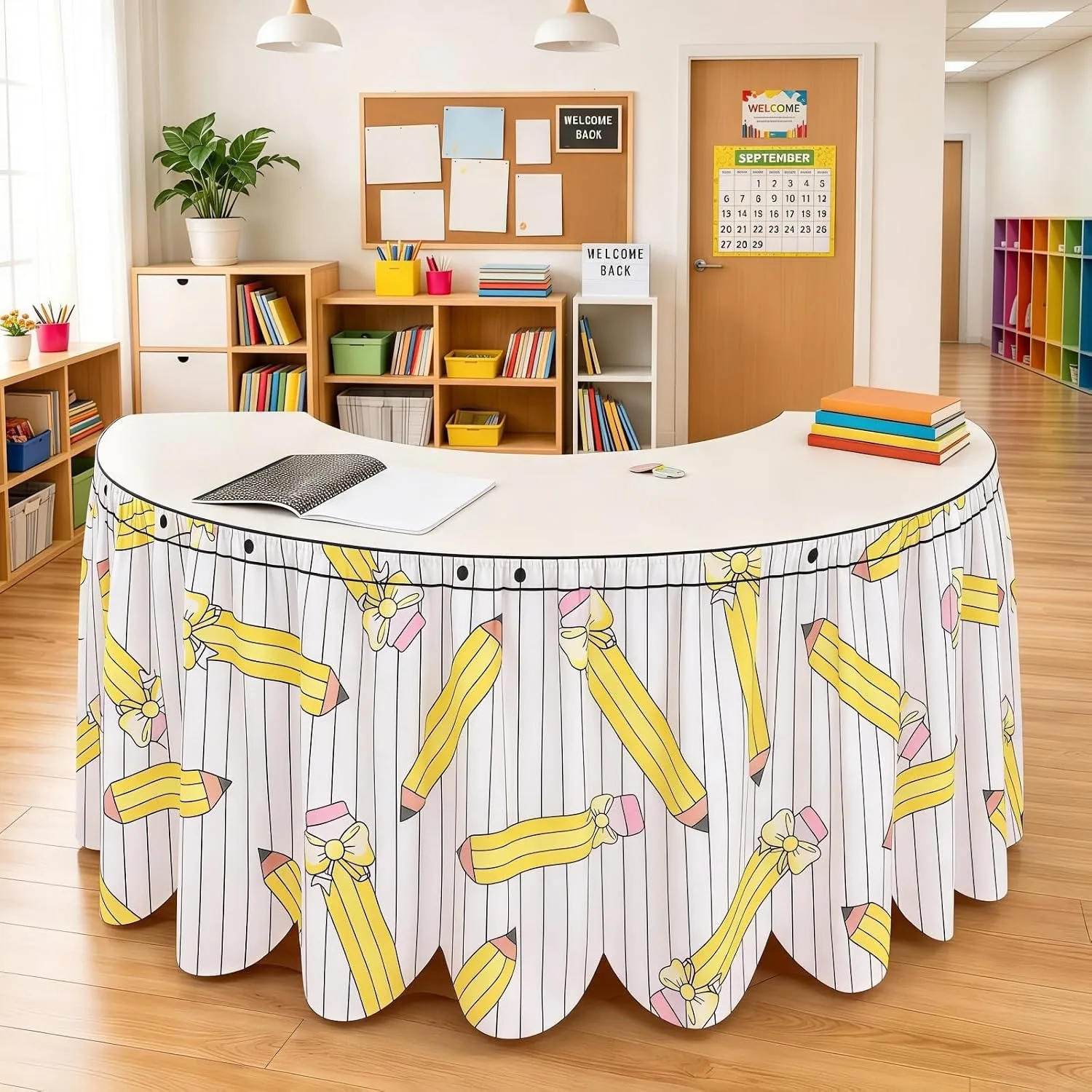 Table skirts, ruffled skirts without drilling, soft rainbow layered curtains, suitable for teachers' desks