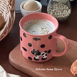 Korean Polka Dot Black Cat Ceramic Gift Tableware Underglaze Color Household Dining Plate Bowl Coffee Water Cup