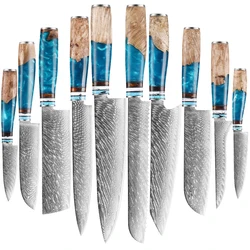 Real Damascus Steel VG10 Kitchen Chef Knife Set Meat Fish Fruit Bread Sliced Boning Professional Japanese Knives Butcher Cleaver