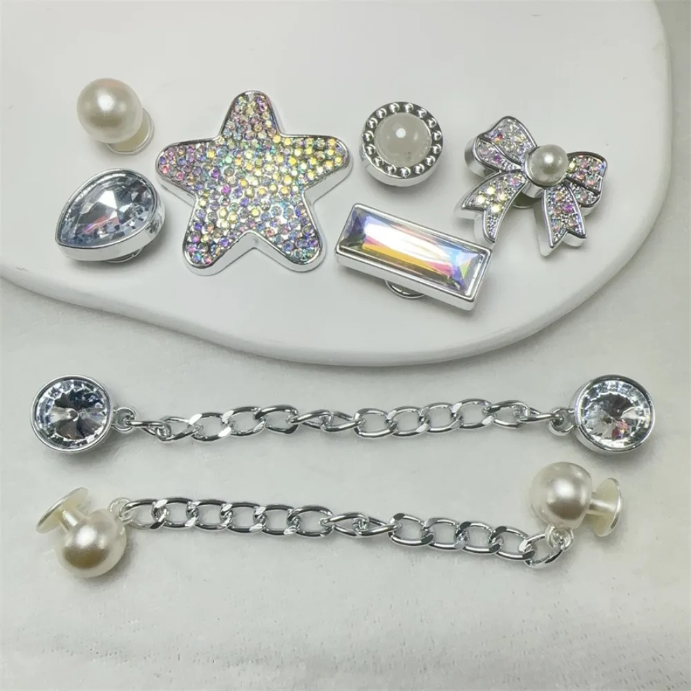 8pcs  Shoes Charms Removable Ins Silver Star Butterfly Shoes Accessories for Girls Summer Shoes DIY Gift
