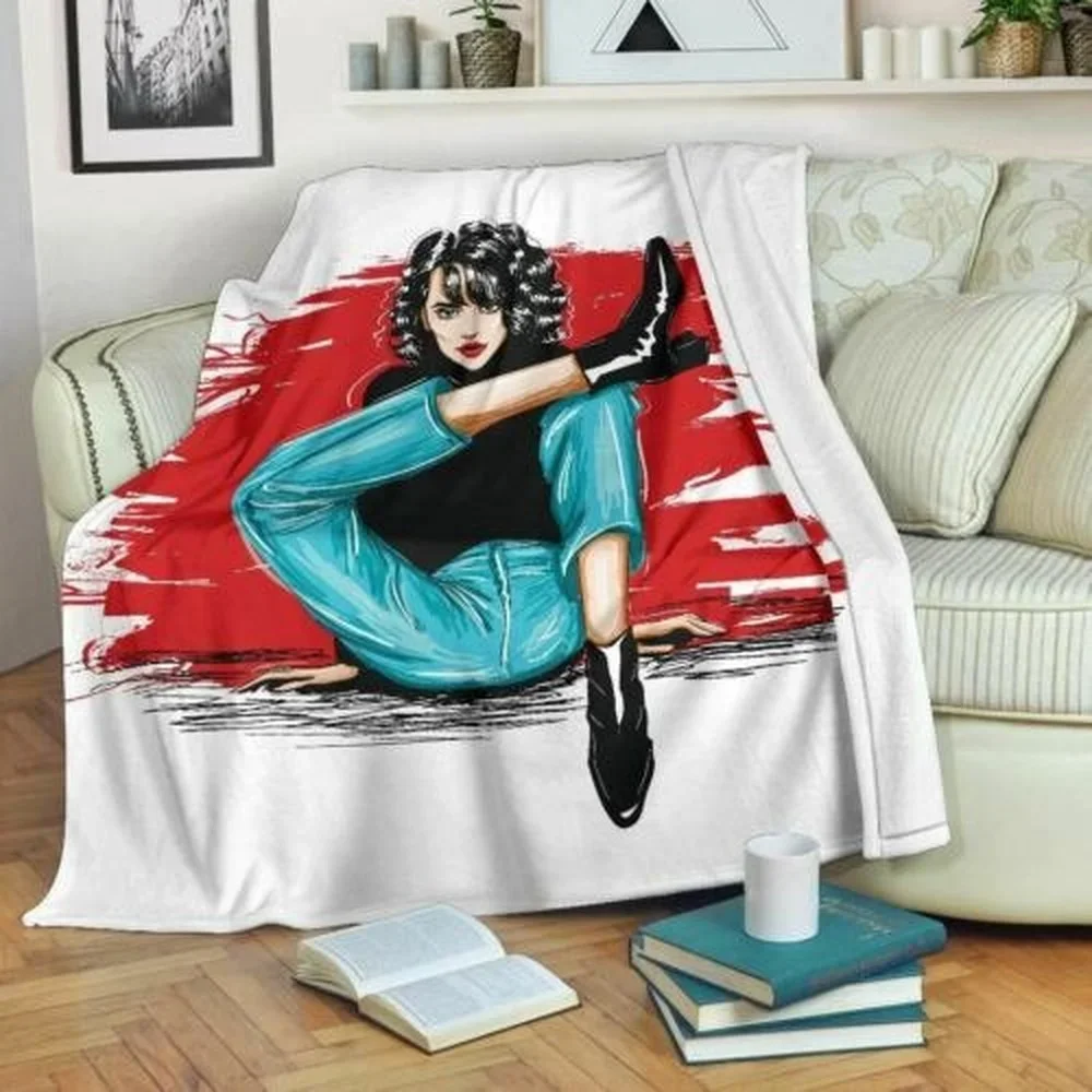 Stylish Beautiful Women Theme Flannel Throw Blanket Cartoon Drawing Soft Cozy Sofa Office Bedroom Decor Kids Adults Camping Gift