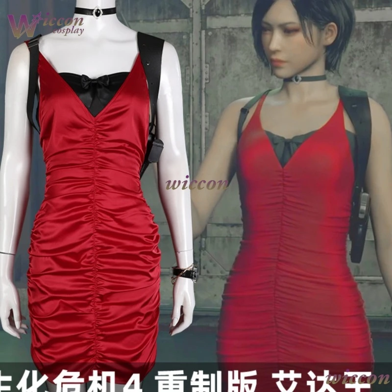 Halloween Evil Cosplay Biohaazard Outfit Props Women Sexy Full set Resident 2 4 Ada Wong Cosplay Costume Red Dress Gown view 3