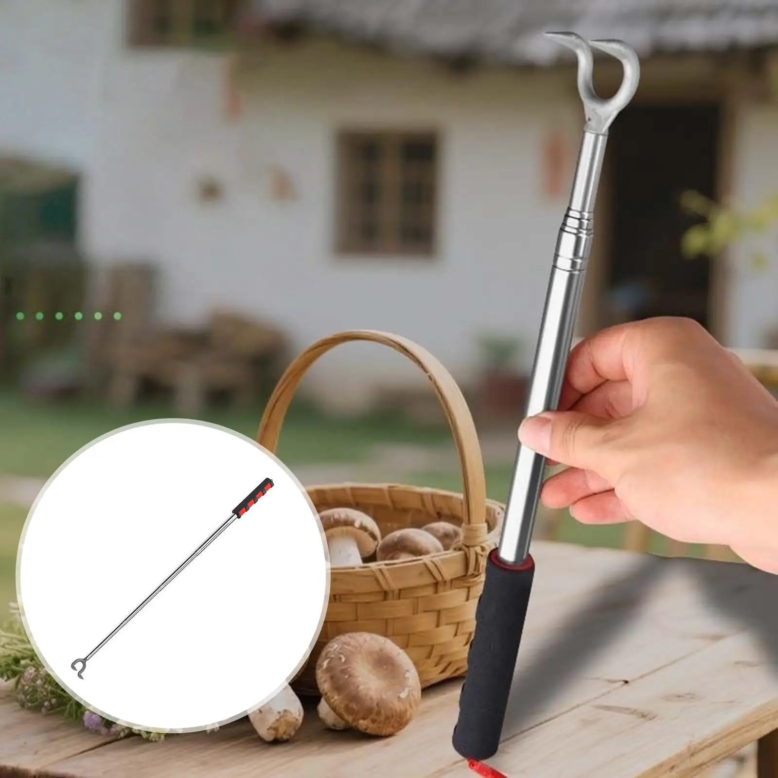 Foraging Picker Telescopic Picking Tool Compact Versatile Adjustable Two Prongs Ergonomic Reaching Aid