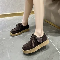 Women Loafers Platform Suede Genuine Leather 2026 New British Style Lace-Up Student Shoes Women Large Size Classic Shoes Ladies - Image 2