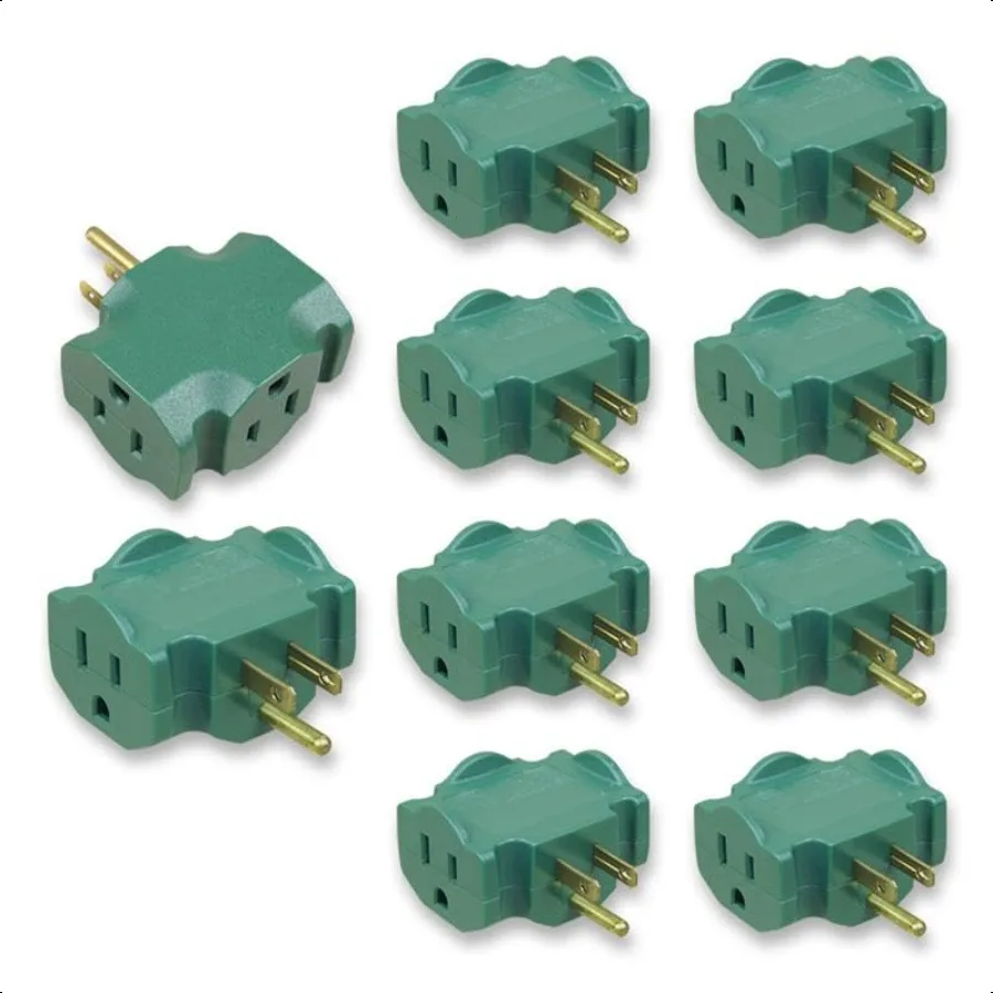 

3 Outlet Adapter 3 Prong Plug Extender HeavyDuty Grounded Power Tap 3 Way Splitter Adapter TShape Design 10 Pack.