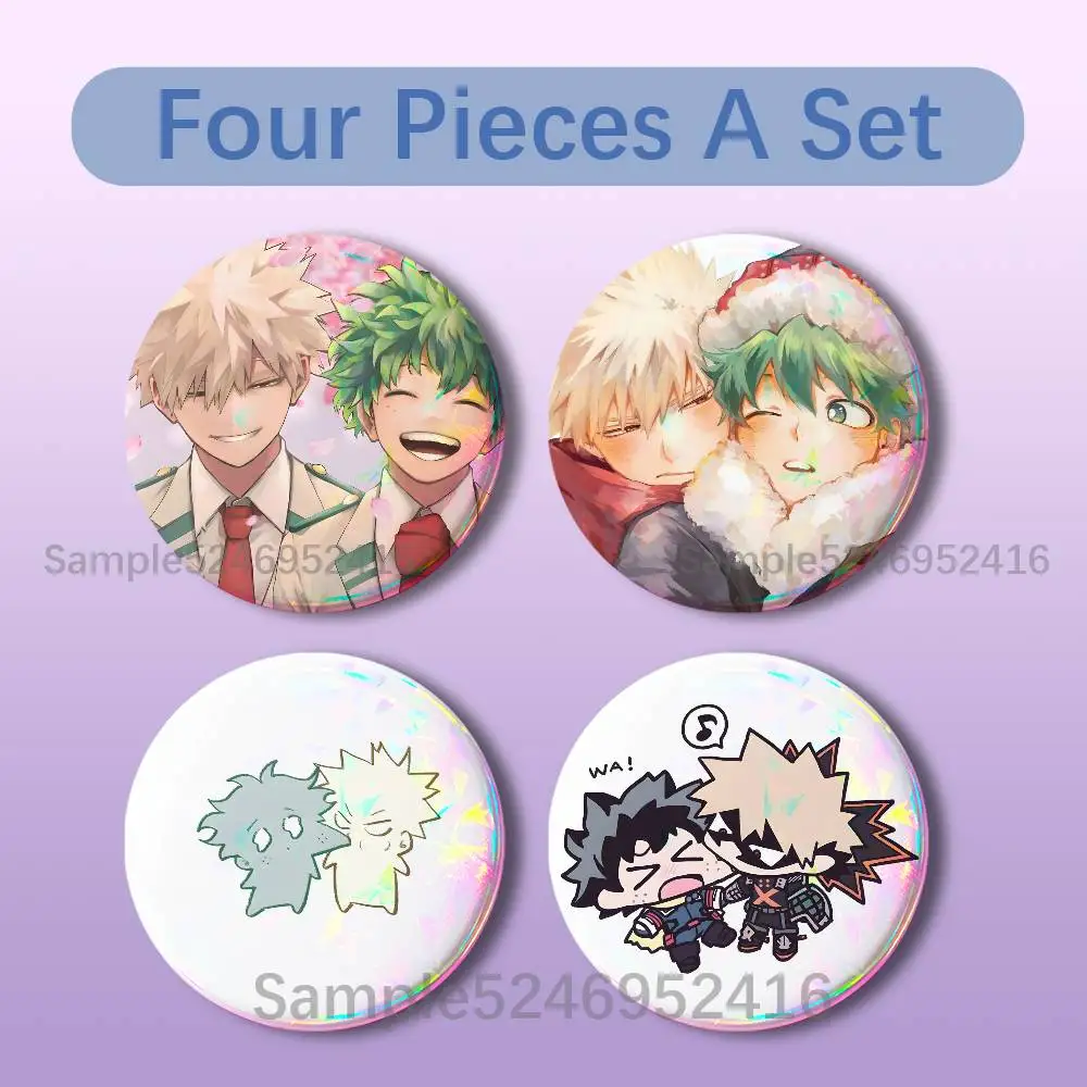 B-Bakudeku Anime Deku Bakugou 4 Pieces Set Badge Set Fashion Brooches for Women Men Backpack Accessory Bag Badge Jewelry Gift
