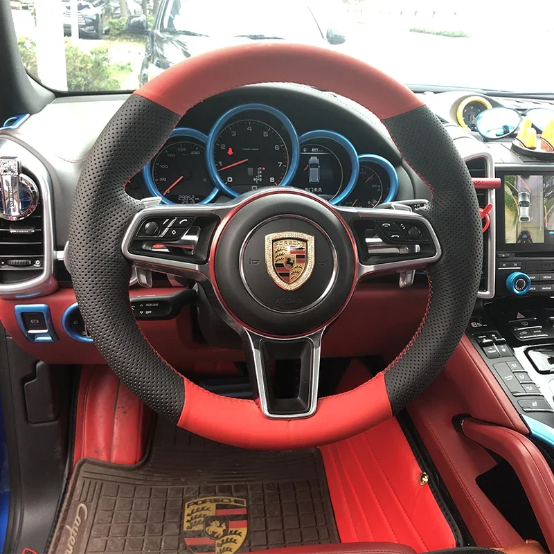 

Сшитый вручную кожаный замшевый чехол на руль автомобиля для Porsche Cayenne Panamera Boxster 911 Macan 718, автоаксессуары
