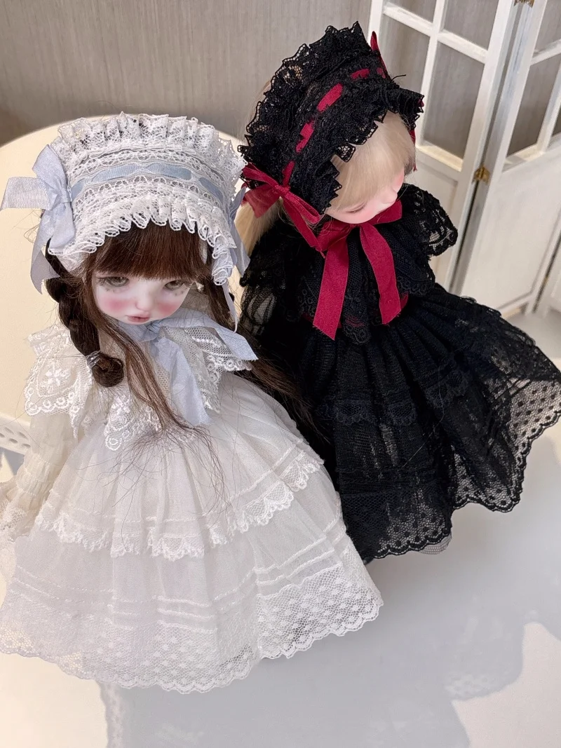 bjd Doll clothes fit into 1/6 size lace long sleeve bow dress set 2 colors into doll accessories