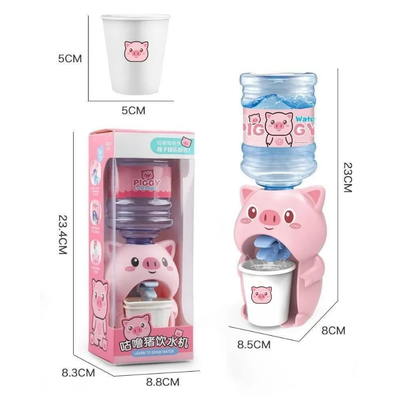 Mini Water Dispenser for Children Kids Gift Cute Cold/Warm Water Juice Milk Drinking Fountain Simulation Cartoon Pig Kitchen Toy