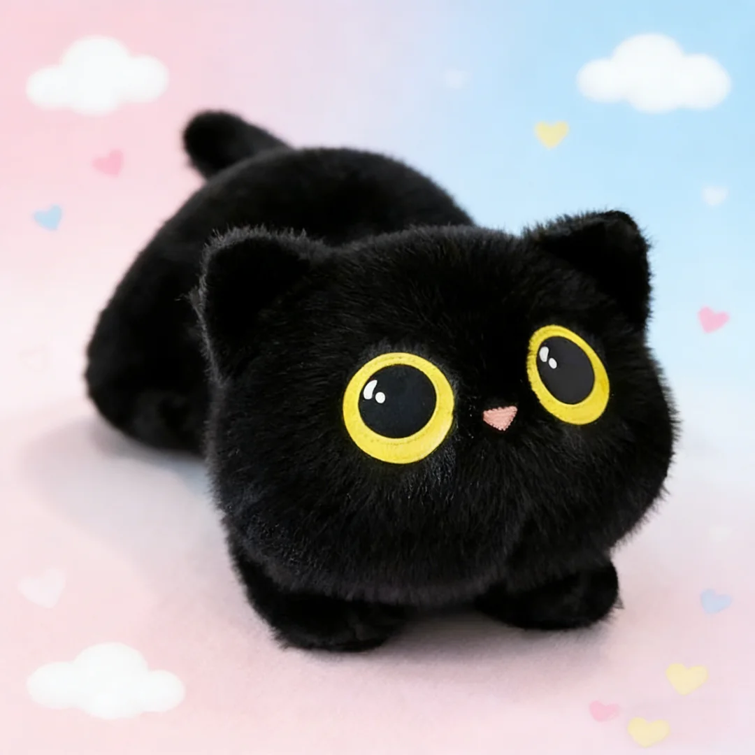 1pc 45cm 17.7inch Fluffy Cat Plush Toy Big Round Eyes Soft Stuffed Kitten Doll Cute Animal Pillow Home Decor Gift For Kids