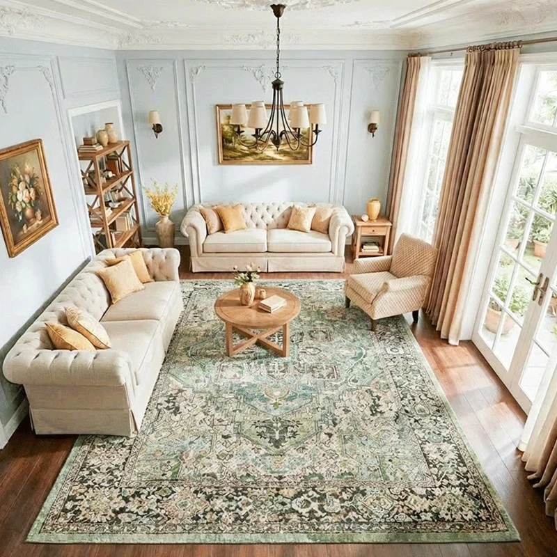 Green Wool Living Room Carpet Handmade Vintage Persian Area Rug Bedroom Thick Bedside Cloakroom Floor Mat Sofa Rugs
