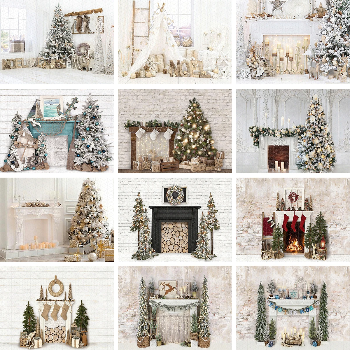 Christmas Corner Backdrop White Fireplace Kids Adult Photography Props Child Baby Photocall Backgrounds