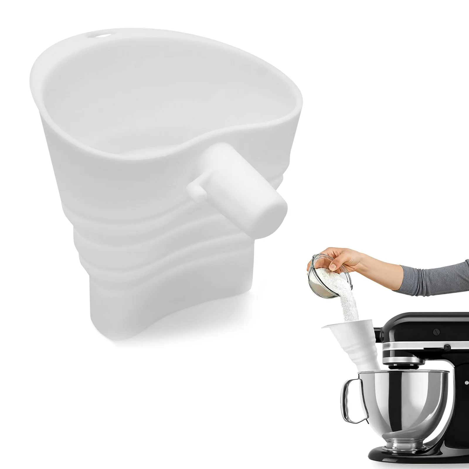 Embudo de harina de silicona para ayuda de cocina, mezclador de pie, embudo de harina plegable, accesorio apto para lavavajillas para hornear en la cocina