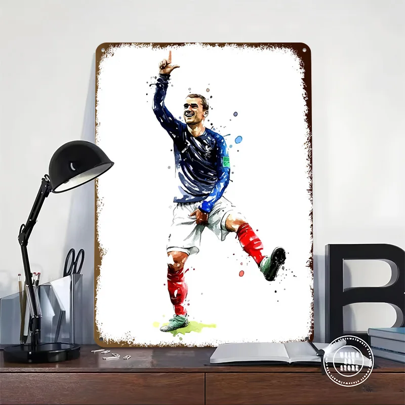 Antoine Griezmann France Printed Poster Customized Wall Art Retro Vintage Metal Tin Signs for Home Gaming Decoration Room House