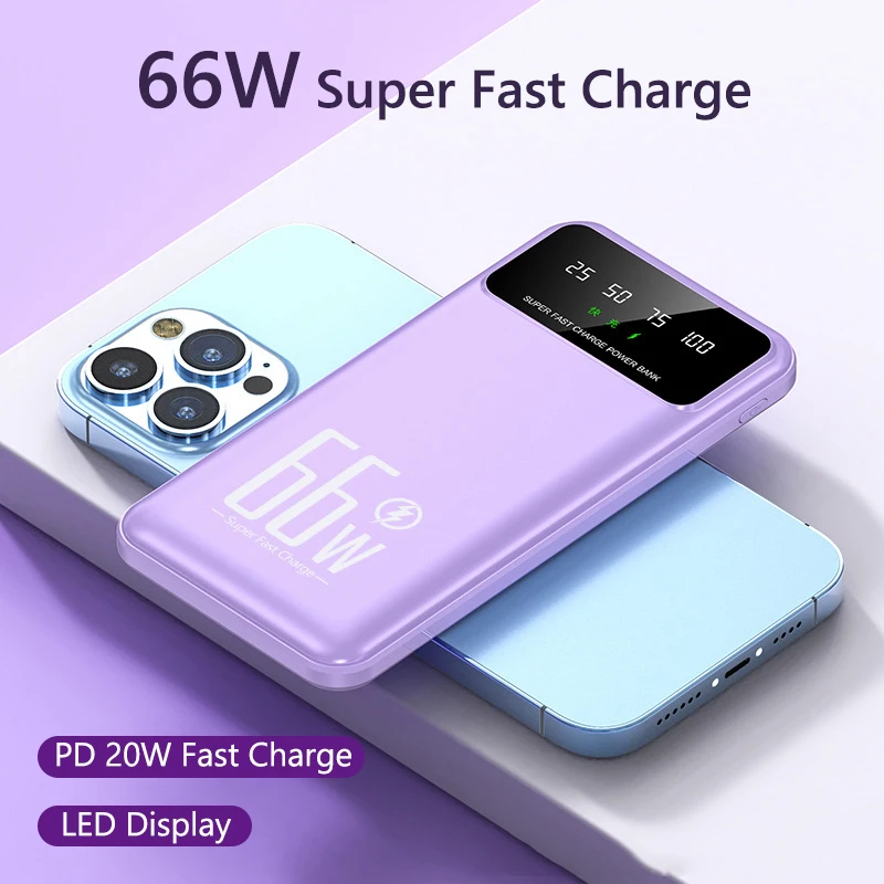 باور بانك عالي السعة 30000 مللي أمبير في الساعة 66 وات شحن سريع للغاية باور بانك شاحن بطارية محمول لهاتف آيفون وسامسونج وهواوي وشاومي