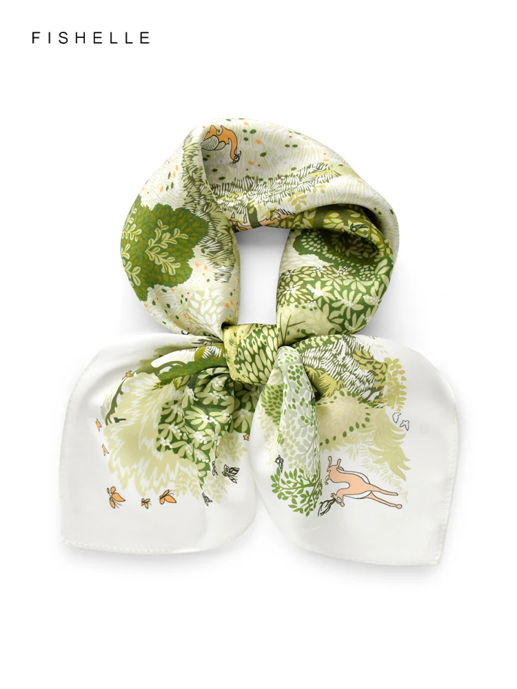 

Light green forest spring 100% natural silk scarf shawl women wrap neckerchief hijab lady gifts headband tie 65cm thin scarves