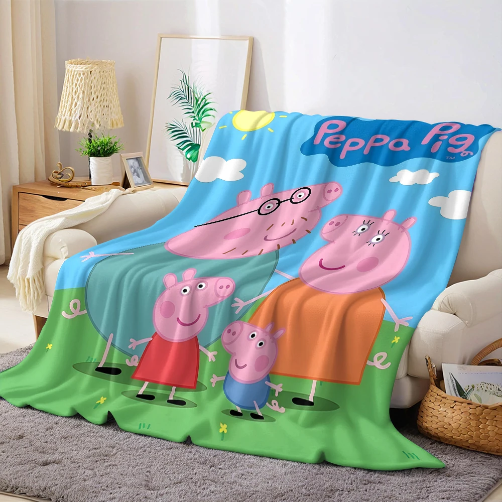 P-Peppa-S P-Pig Family Flannel Blanket Warm Soft Halloween Christmas Couch Warm Cozy Decorative Decor Gift for All Season