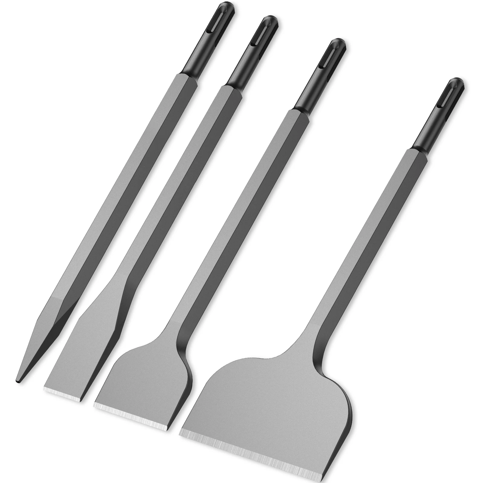 4Pcs SDS Plus Chisel Set High Carbon Steel Tile Removal Chisel Bit Ergonomic Rotary Hammer Chisel Hammer Drill Chisel Point Flat