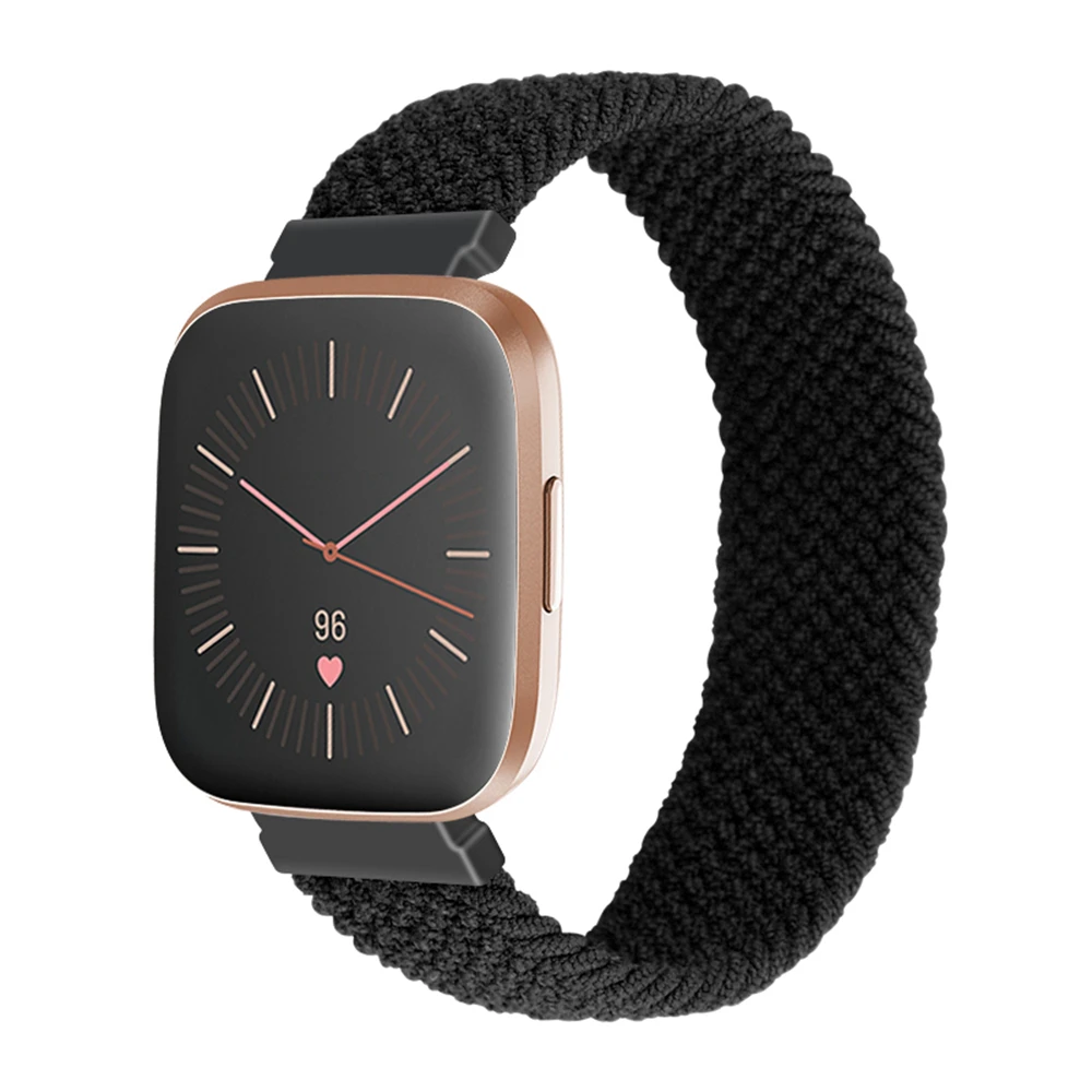 Compatible with fitbit versa/versa2 Braided Nylon Strap, Black, S