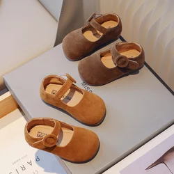 Autumn Girl's Flat Shoes Camel Brown Round Toe Shallow Kids Mary Jane Classic 21-34 Toddler Leisure Soft Daily Children Shoe