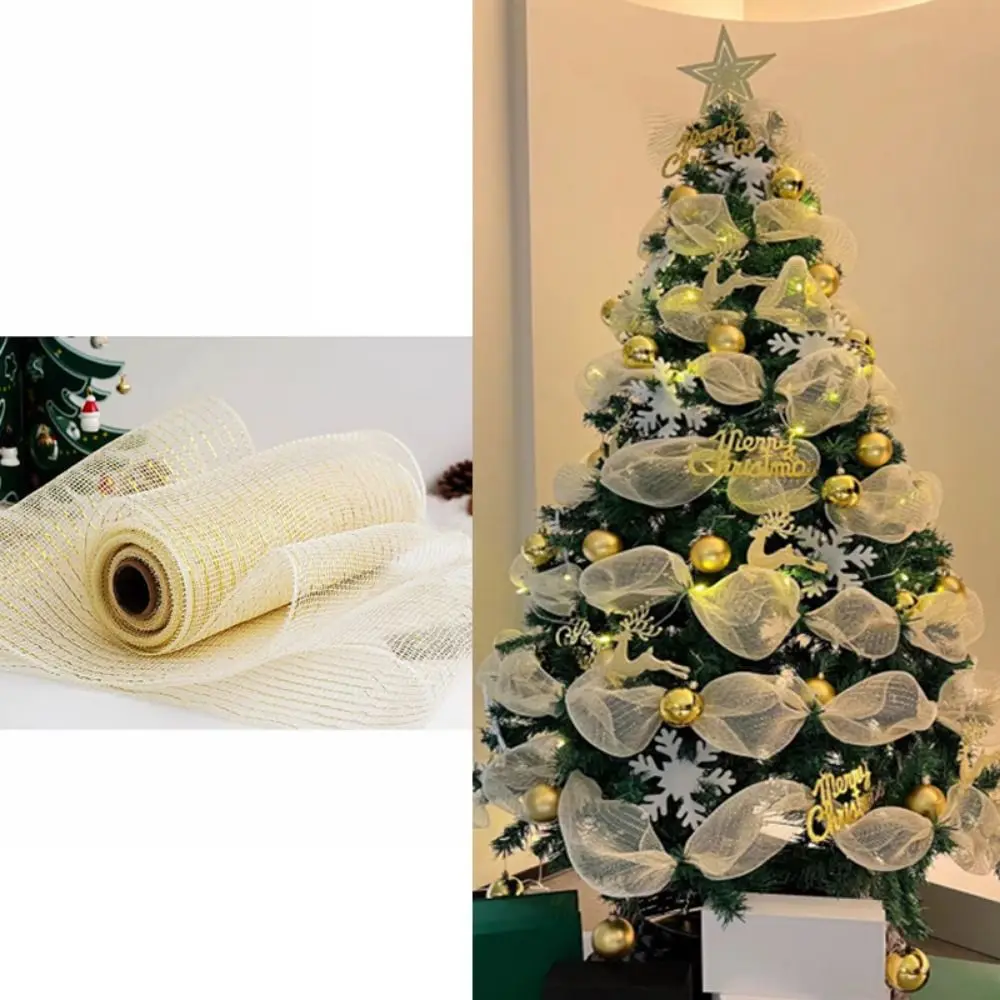 Błyszcząca wstążka ozdobna na Boże Narodzenie, siateczka, 26 cm, kolorowa wstążka na choinkę, ręcznie robiona, elastyczna wstążka do pakowania prezentów na Boże Narodzenie.