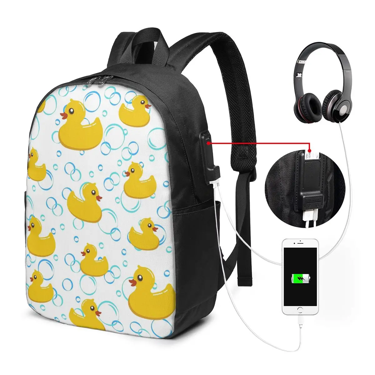 Rubber Duck In Water Pattern Backpack Travel Notebook Bag Computer College Student School Bag Laptop Shoulder Bags for Men Women