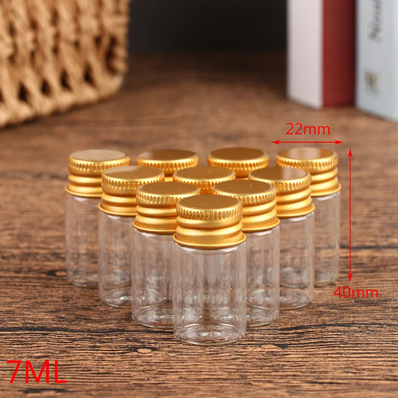 10Pieces 5ml/7ml/10ml/14ml/18ml/20ml Glass Bottles With Aluminium Lids Small Mini Glass Jars 6 Sizes U-pick