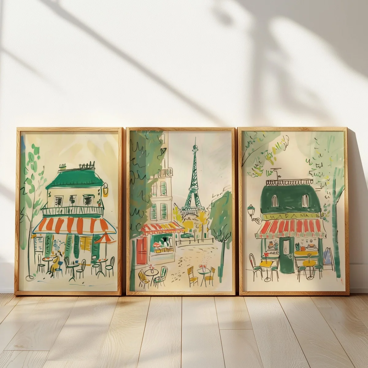 3PCS--1/3pcs Comics Paris Cafe Illustration Canvas Prints Poster Neutral Hand Draw Prints Berdroom Nursery Wall Art Home Deco
