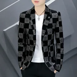 Stamp Short Cropped Printed Male Blazer Party Men's Suit Jackets Coat Fashion 2024 Summer Casual Clothing New In Fashionable