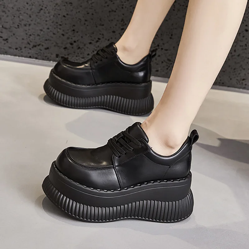 

Осенние модные универсальные женские элегантные лоферы из натуральной кожи на толстом каблуке с узлом в британском стиле, элегантные лоферы на плоской подошве с круглым носком