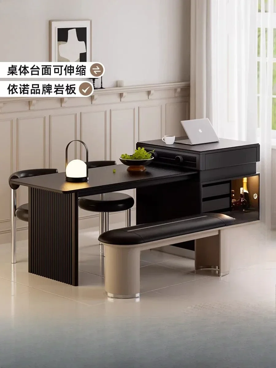 Retractable island table, light luxury rock slab dining table, rock slab middle island table