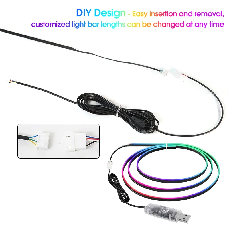 شريط إضاءة محيطي للسيارة 6 في 1 من Universal Symphony بطول 110 سم/75 سم/ مصباح إضاءة محيطي LED RGB داخلي مع تحكم عن بعد عبر تطبيق USB #5