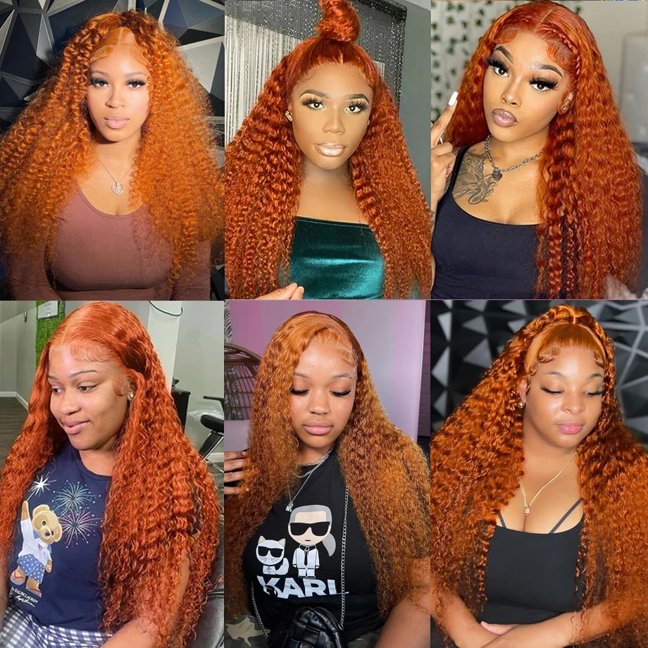 Orange Ginger Lace Front Wig Human Hair 100% Curly Wigs 30 Inch Deep Wave Frontal Wig 13x4 13x6 Hd Lace Front Human Hair Wig