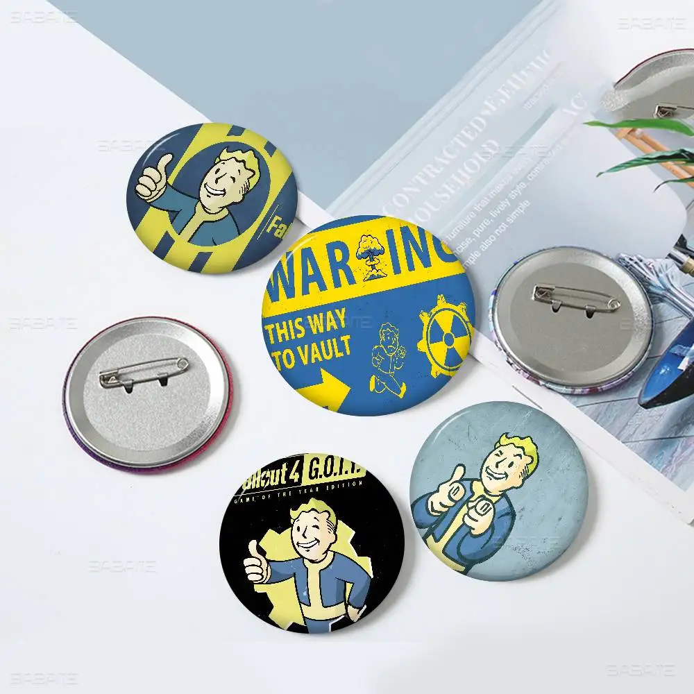 V-Vault-Tec F-Fallout Logo 32/44/58mm Handmade Pin Round Funny Snap-in Brooches for Backpack Cothes Accessories Badge