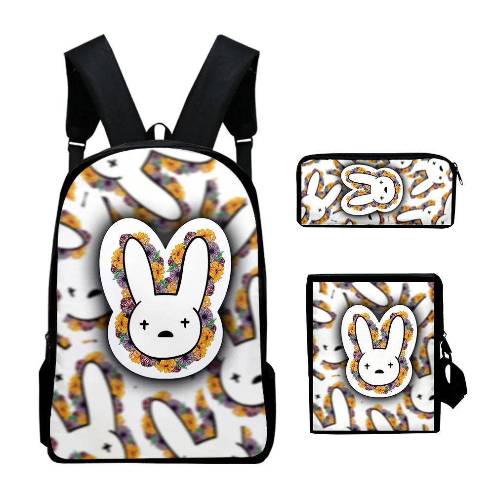 

Trendy Novelty bad bunny 3D Print 3pcs/Set pupil School Bags Laptop Daypack Backpack Inclined shoulder bag Pencil Case