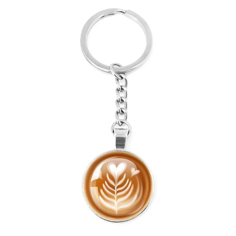 Creativo clásico café Latte tallado amor corazón arte llavero llaveros Chocolate impresión flor encanto colgante joyería regalo